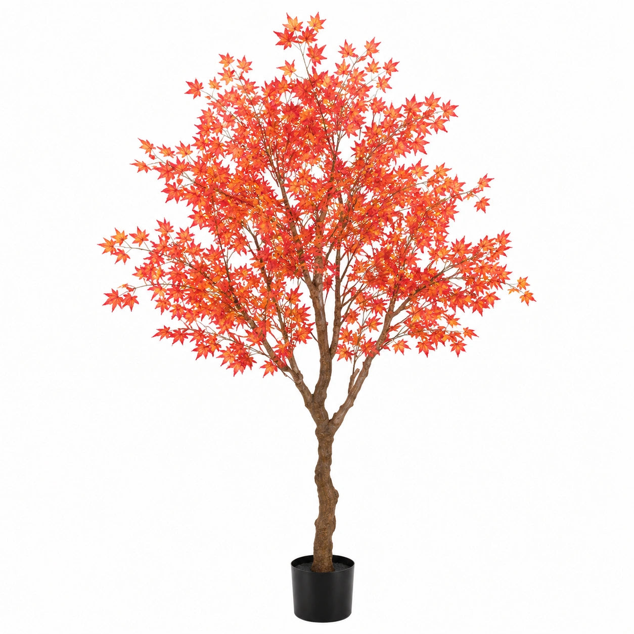 Albero artificiale acero 180 cm con vaso nero foglie rosse per interni
