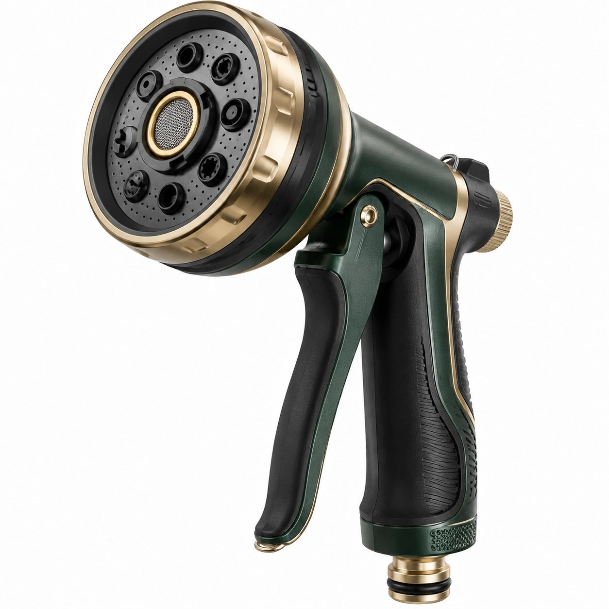 Pistola irrigatrice da giardino 20 cm in plastica verde nero e oro - getto regolabile multigetto