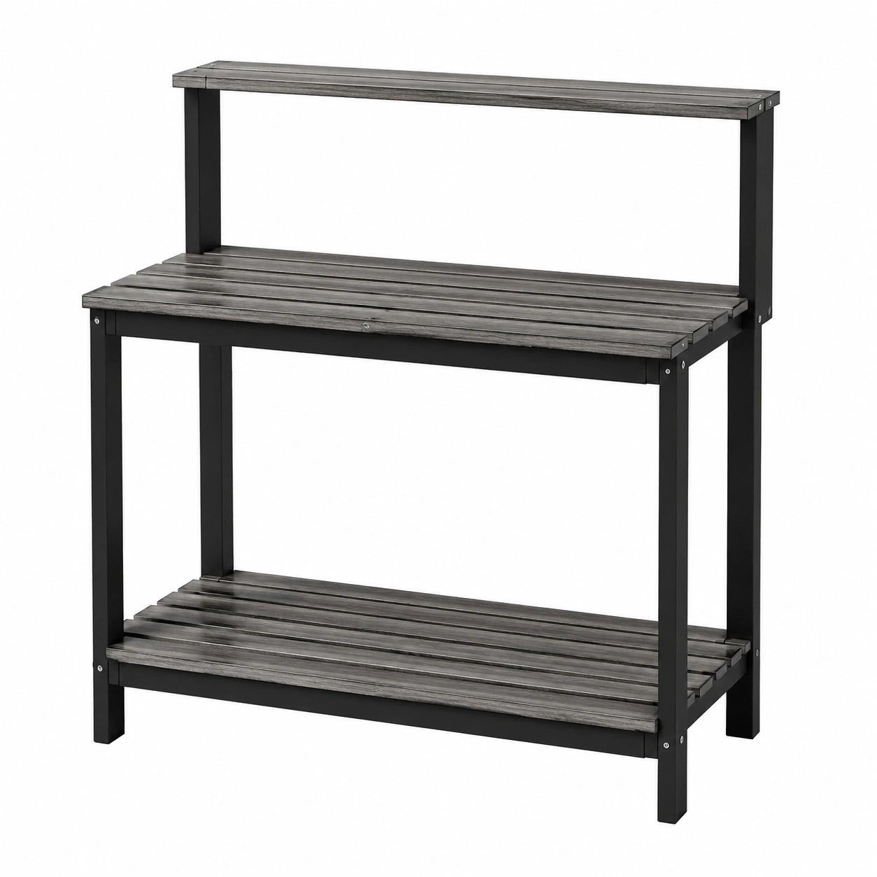 Tavolo da giardinaggio 100 x 50 x 120 cm in legno e metallo grigio nero con ripiani