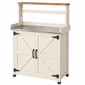 Banco da giardinaggio 100 x 50 x 160 cm in legno bianco con piano in metallo e armadietto