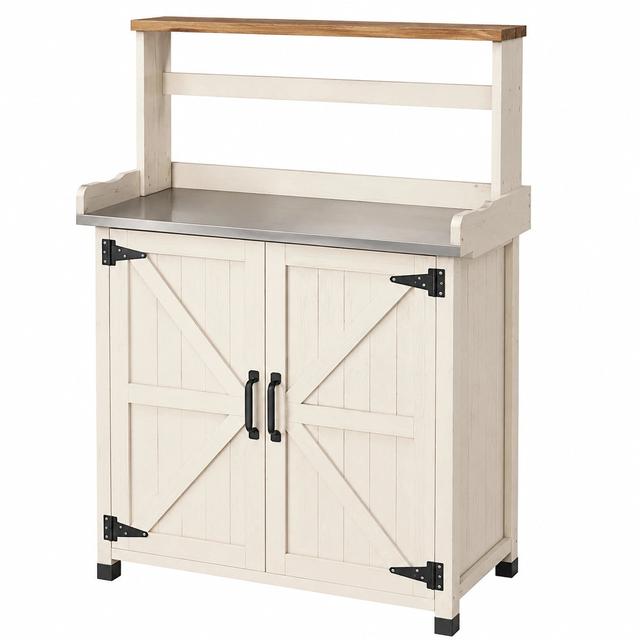 Banco da giardinaggio 100 x 50 x 160 cm in legno bianco con piano in metallo e armadietto