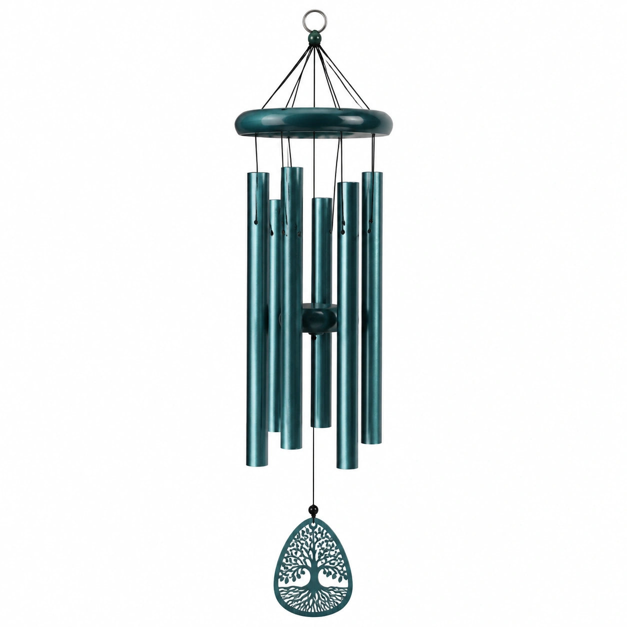 Campanella eolica da appendere 85 cm in metallo verde petrolio con tubi sonori decorativi