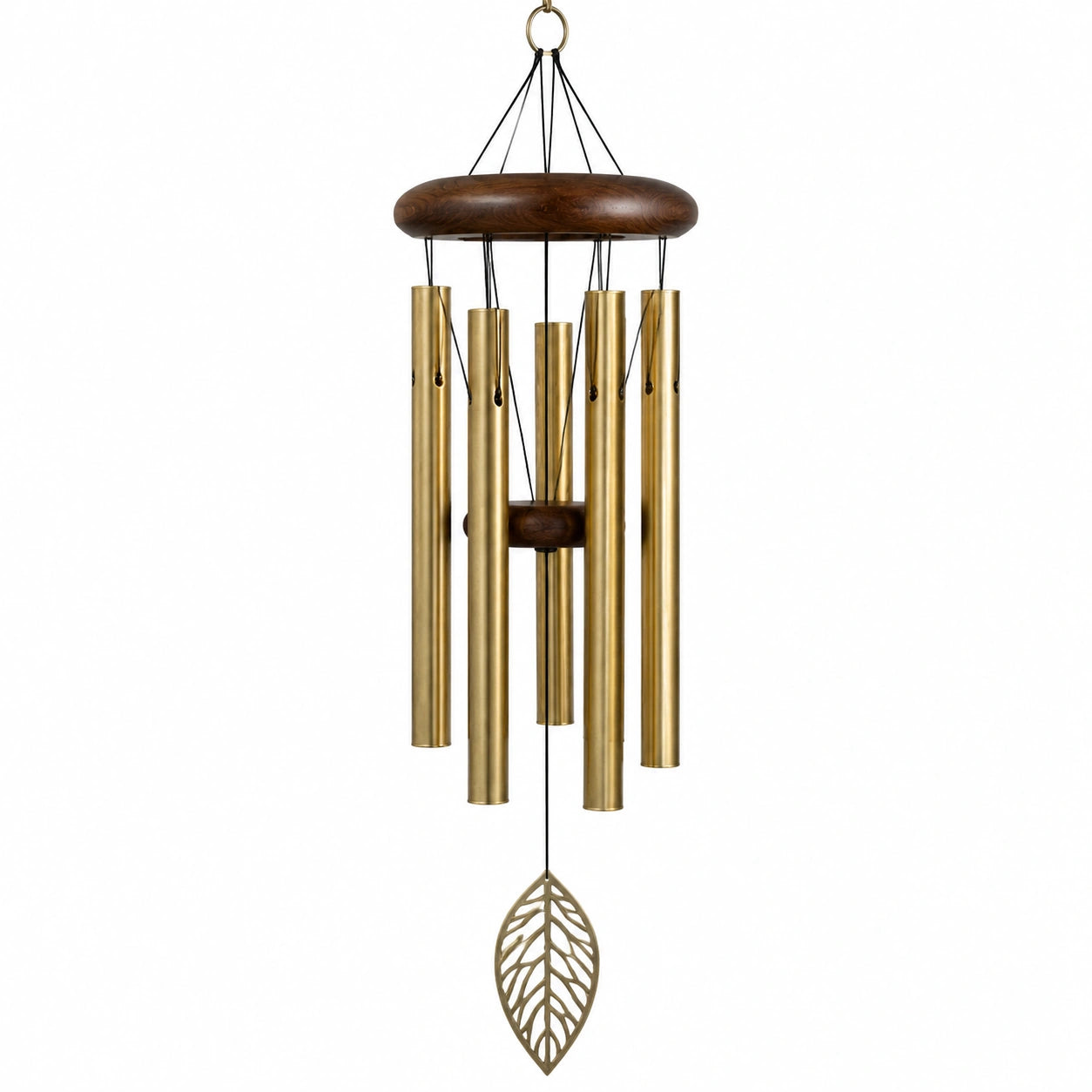 Campanella a vento 85 cm in metallo dorato e legno - Decorazione sospesa con tubi sonori