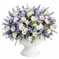 Composizione floreale artificiale 60 cm in poliestere bianco viola con vaso in ceramica per interni stile classico
