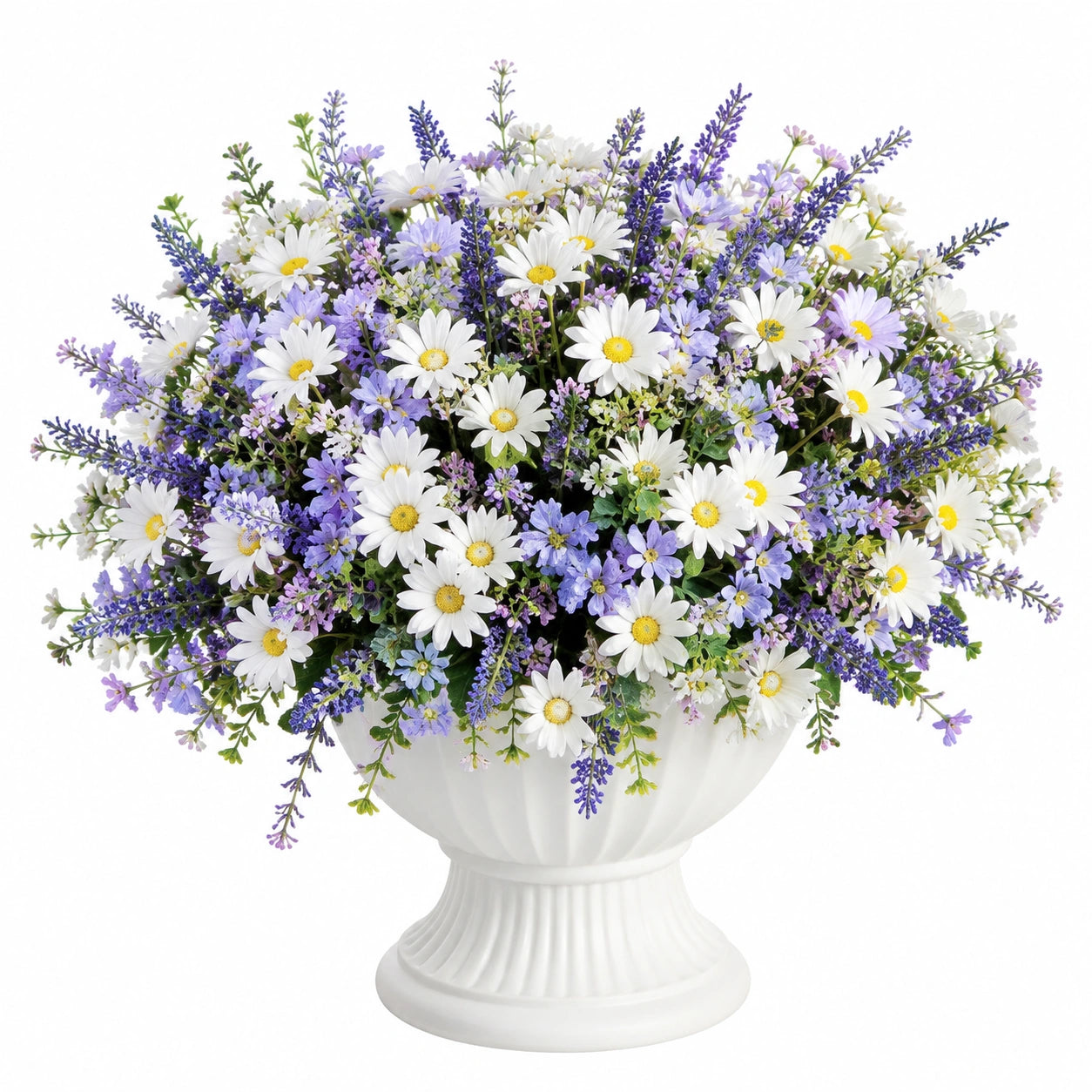 Composizione floreale artificiale 60 cm in poliestere bianco viola con vaso in ceramica per interni stile classico