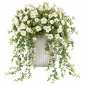 Pianta artificiale fiorita 65 cm in plastica bianco verde con vaso in ceramica decorativa