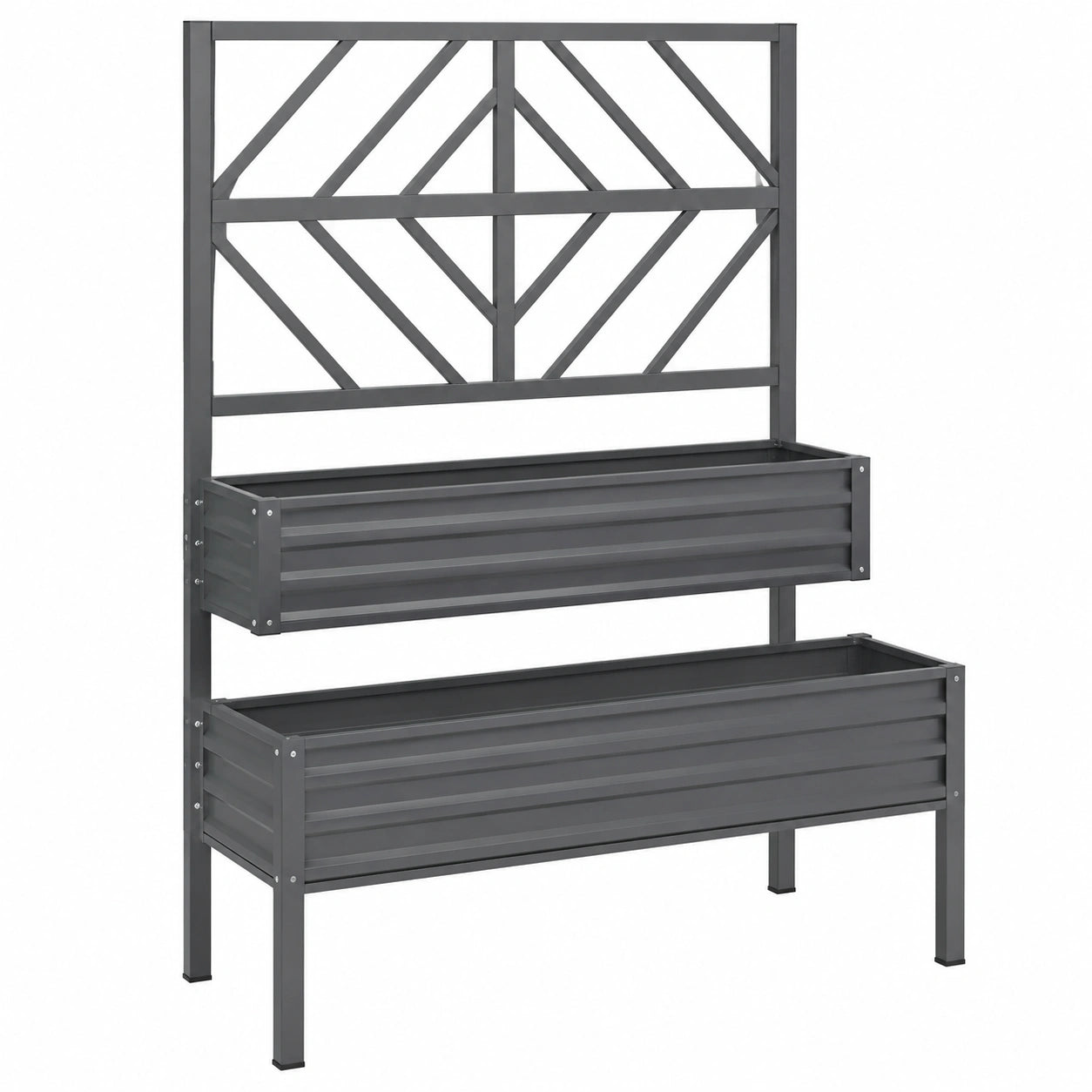 Fioriera rialzata 100 x 40 x 180 cm in metallo grigio scuro con grigliato per esterno