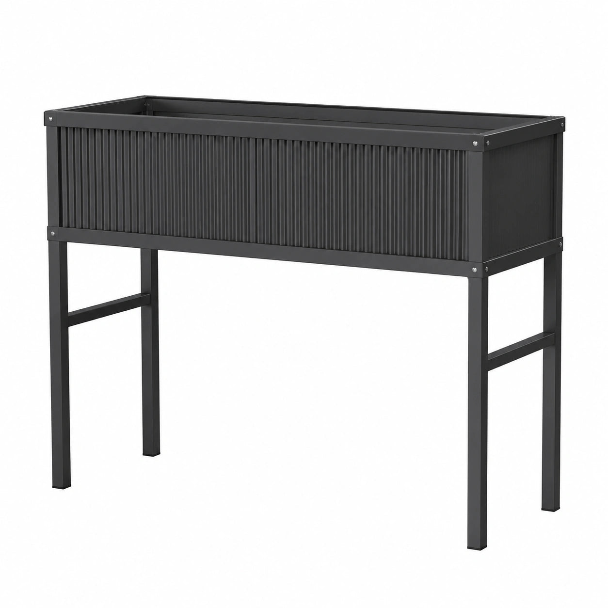 Fioriera rialzata 120 x 60 x 80 cm in acciaio nero con struttura a gambe per giardino