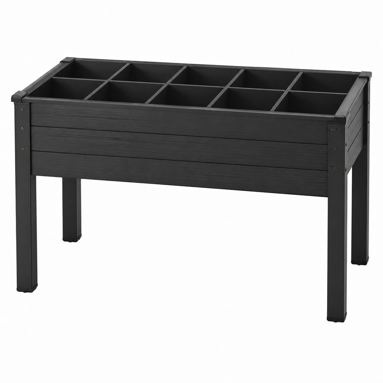 Fioriera rialzata 120 x 60 x 80 cm in legno nero con ripiani divisori per giardino