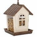 Mangiatoia per uccelli sospesa 20 x 18 x 28 cm in metallo e pannelli trasparenti beige e bronzo stile casetta