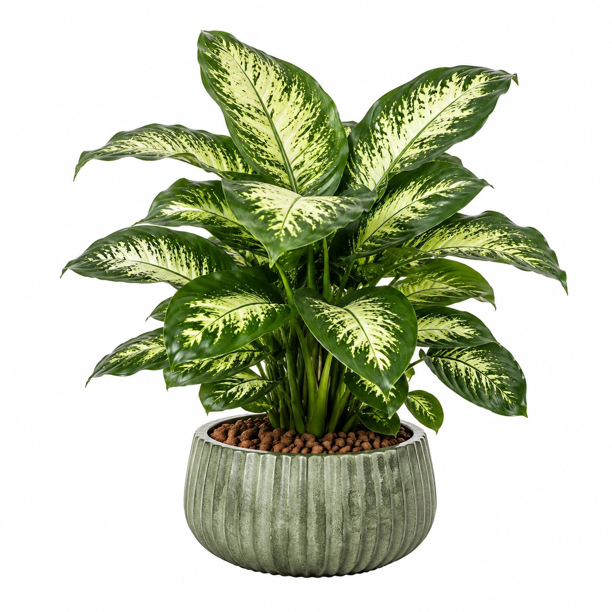 Pianta artificiale a foglia variegata 90 cm in plastica verde con vaso decorativo per interni