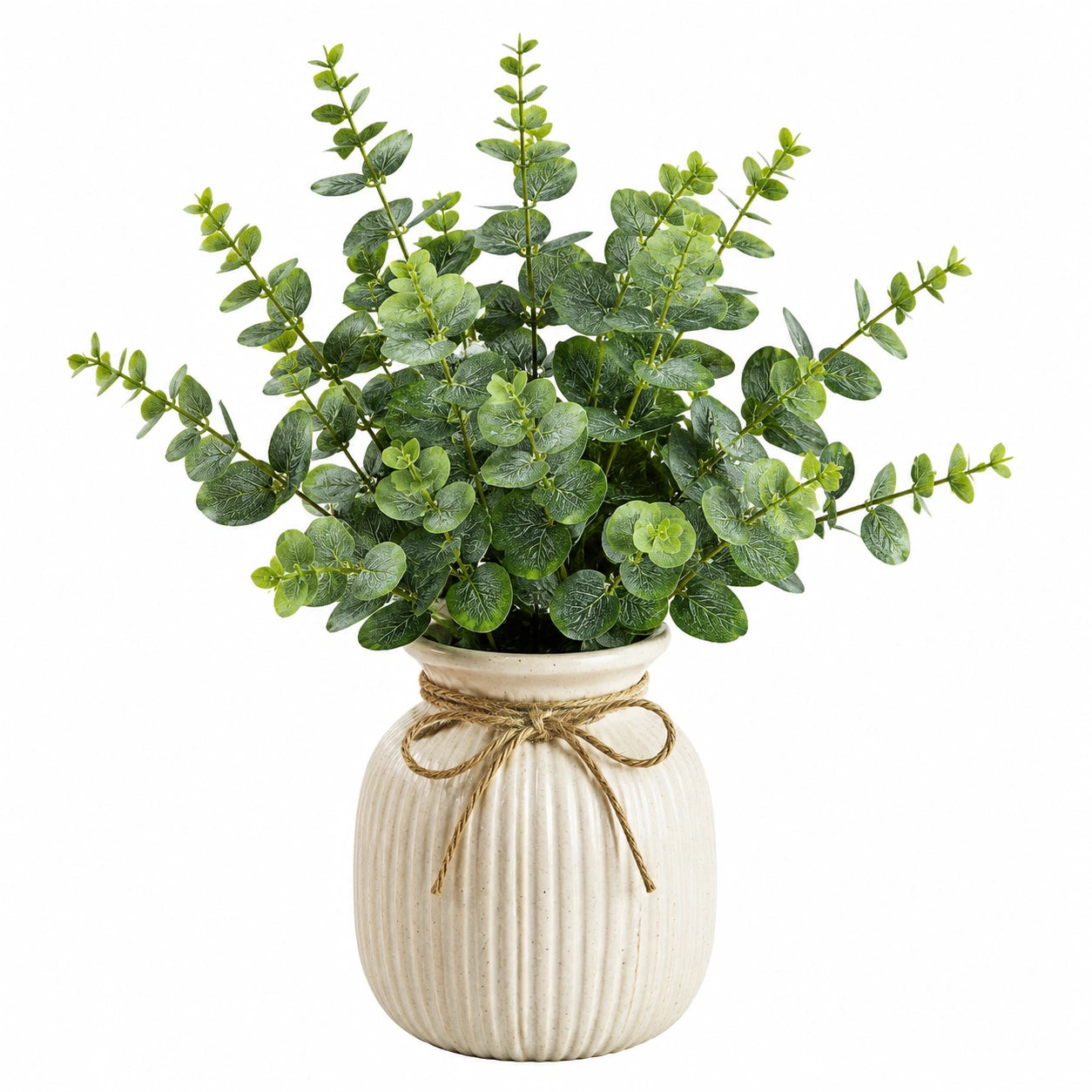 Pianta verde artificiale 75 cm in plastica verde con vaso in ceramica stile rustico